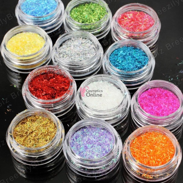 Set 12 cutiute de paiete lungi colorate pentru unghii Cod DC005